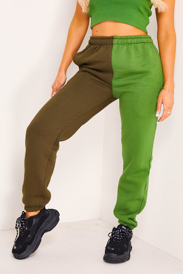 Lacey Khaki and Olive Green Colour Block Joggers